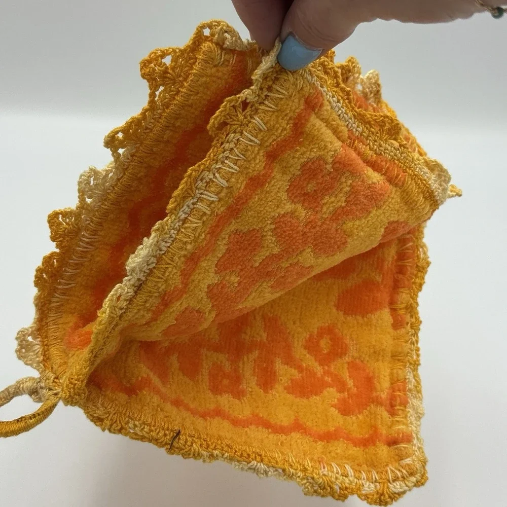 Vintage 70's Orange Two Tone‎ Terry Cloth Put Holder